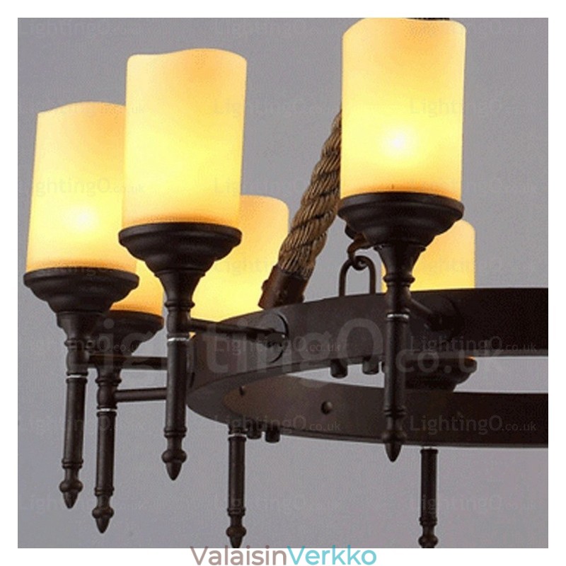 12 Light Country Rustic Vintage Retro riippuvalaisin lasivarjostimella