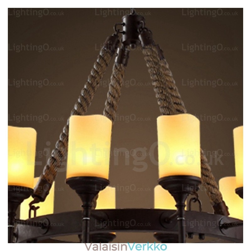 12 Light Country Rustic Vintage Retro riippuvalaisin lasivarjostimella