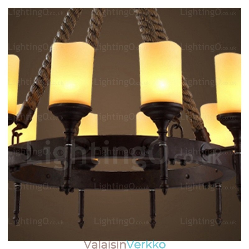 12 Light Country Rustic Vintage Retro riippuvalaisin lasivarjostimella