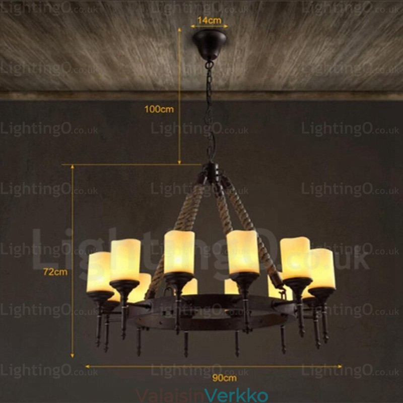 12 Light Country Rustic Vintage Retro riippuvalaisin lasivarjostimella