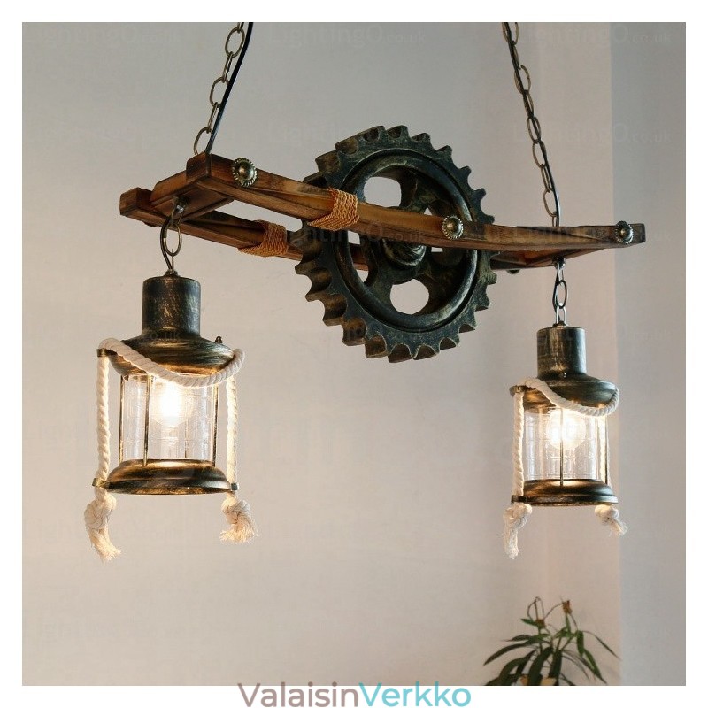 2 Light Country Rustic Vintage Retro riippuvalaisin lasivarjostimella