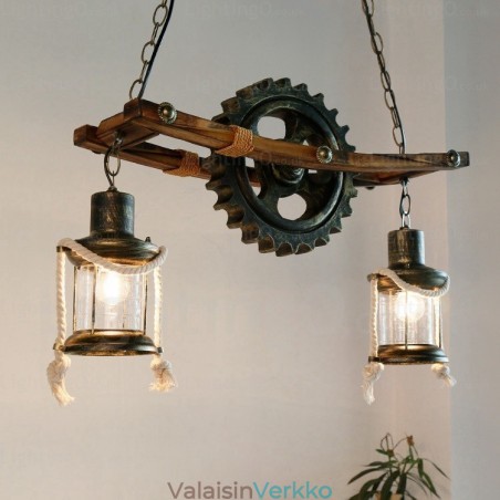 2 Light Country Rustic Vintage Retro riippuvalaisin lasivarjostimella