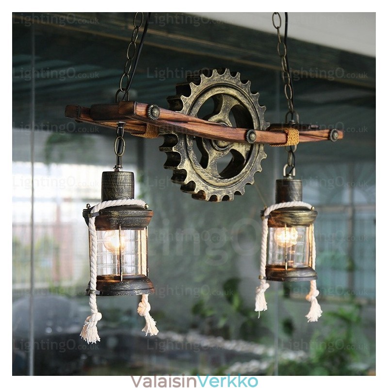 2 Light Country Rustic Vintage Retro riippuvalaisin lasivarjostimella