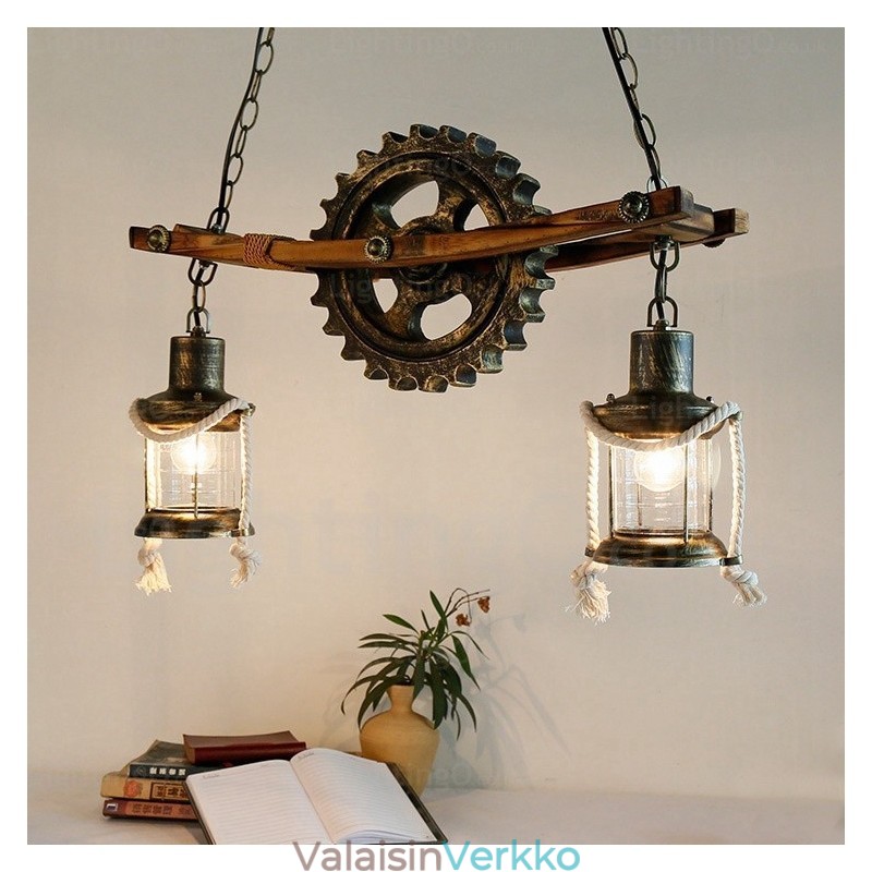 2 Light Country Rustic Vintage Retro riippuvalaisin lasivarjostimella
