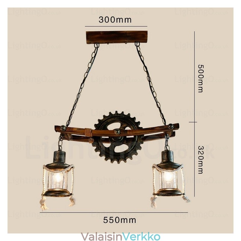 2 Light Country Rustic Vintage Retro riippuvalaisin lasivarjostimella