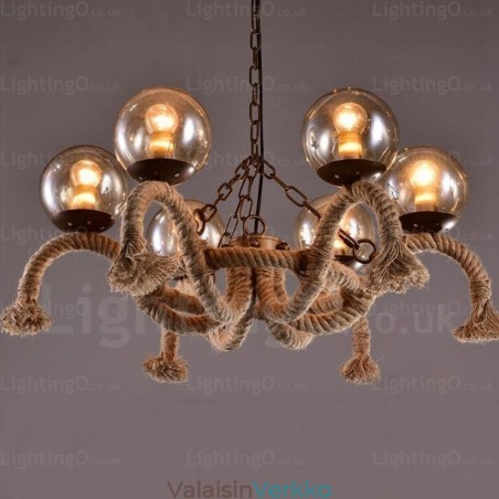 6 Light Vintage Retro riippuvalaisin lasivarjostimella 6 Light Vintage Retro riippuvalaisin lasivarjostimella