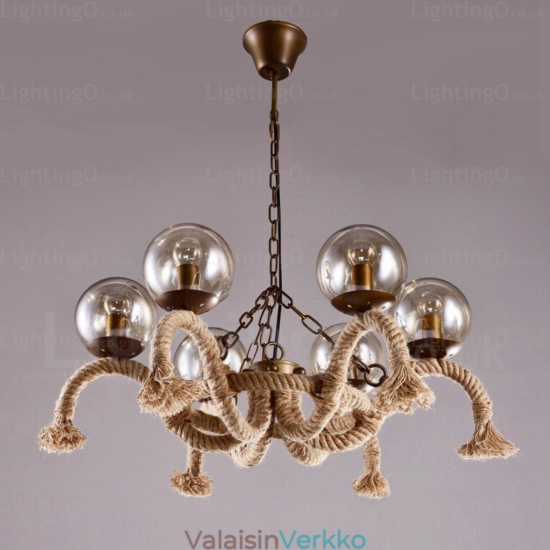 6 Light Vintage Retro riippuvalaisin lasivarjostimella