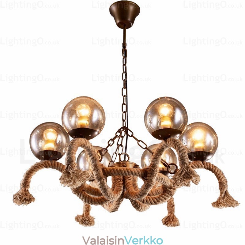 6 Light Vintage Retro riippuvalaisin lasivarjostimella