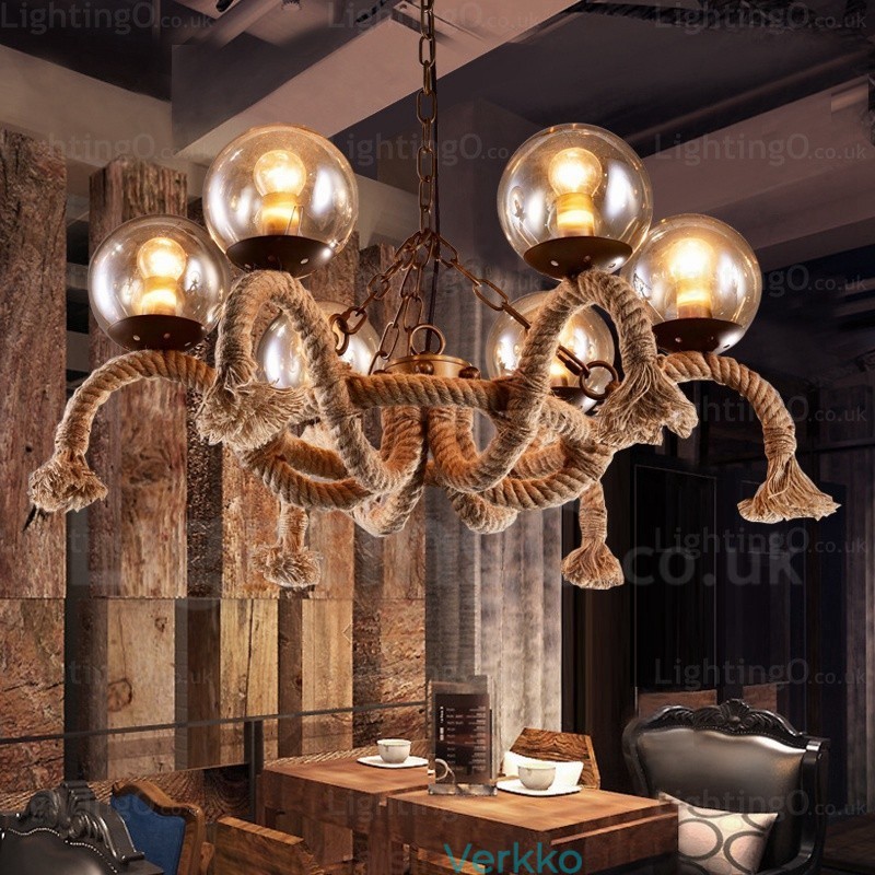 6 Light Vintage Retro riippuvalaisin lasivarjostimella