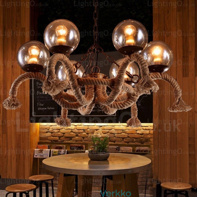 6 Light Vintage Retro riippuvalaisin lasivarjostimella