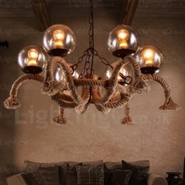 6 Light Vintage Retro riippuvalaisin lasivarjostimella