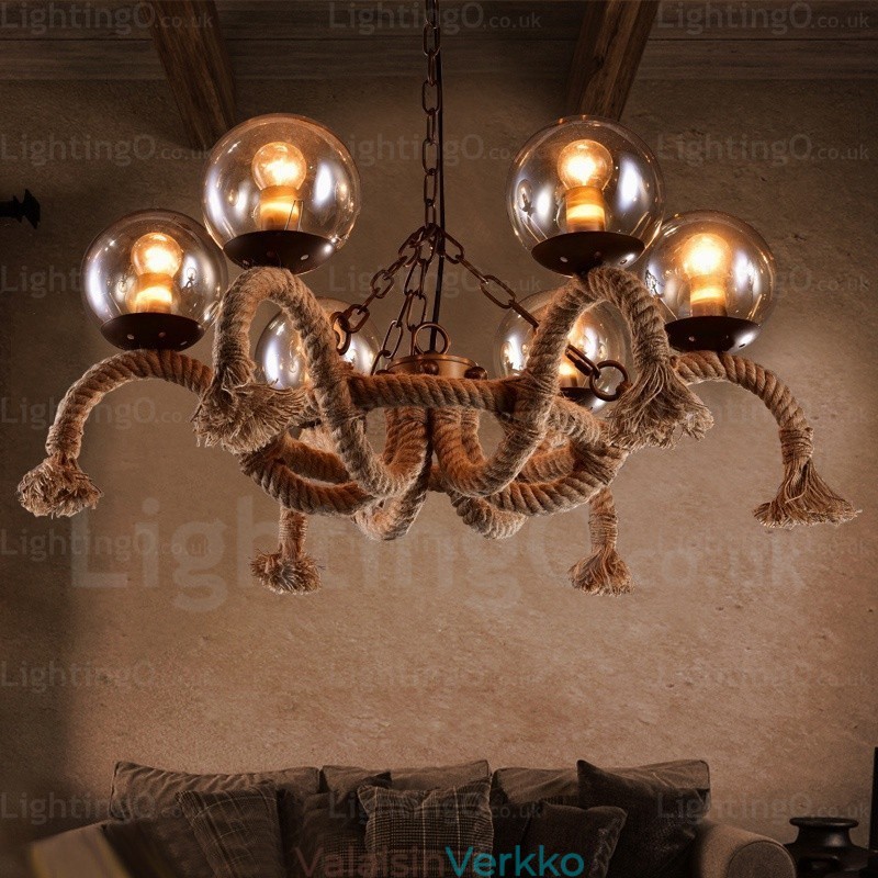 6 Light Vintage Retro riippuvalaisin lasivarjostimella