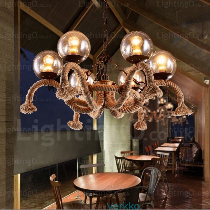 6 Light Vintage Retro riippuvalaisin lasivarjostimella