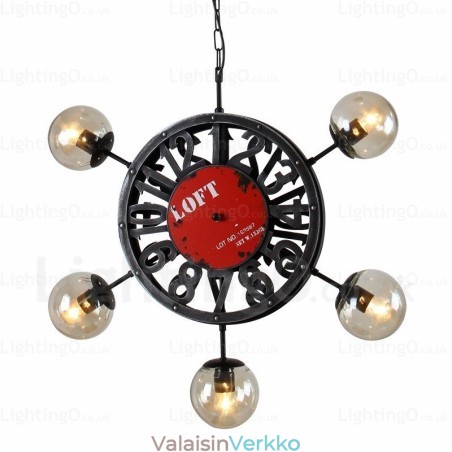 5 Light Vintage Retro riippuvalaisin lasivarjostimella 5 Light Vintage Retro riippuvalaisin lasivarjostimella