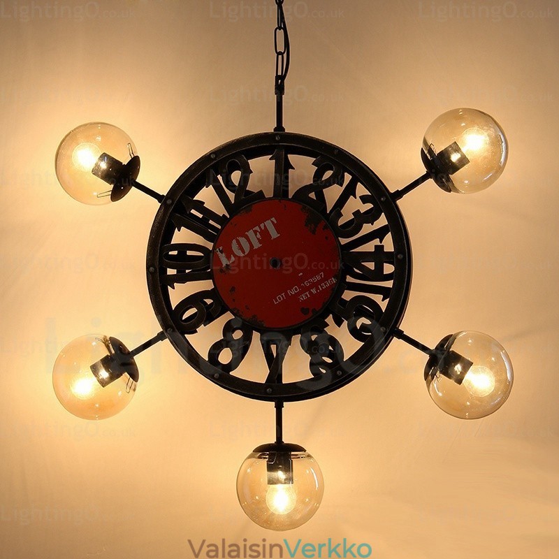 5 Light Vintage Retro riippuvalaisin lasivarjostimella