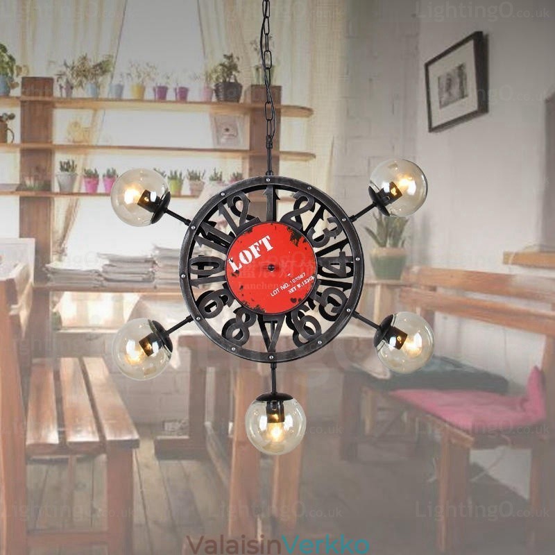 5 Light Vintage Retro riippuvalaisin lasivarjostimella