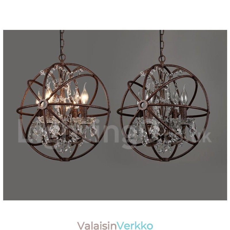 4 valon halkaisija 40 cm Vintage kristallipallomaalaus metallikattokruunu ruosteinen värillinen riippuvalo