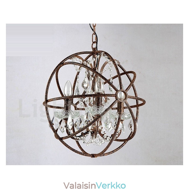 4 valon halkaisija 40 cm Vintage kristallipallomaalaus metallikattokruunu ruosteinen värillinen riippuvalo