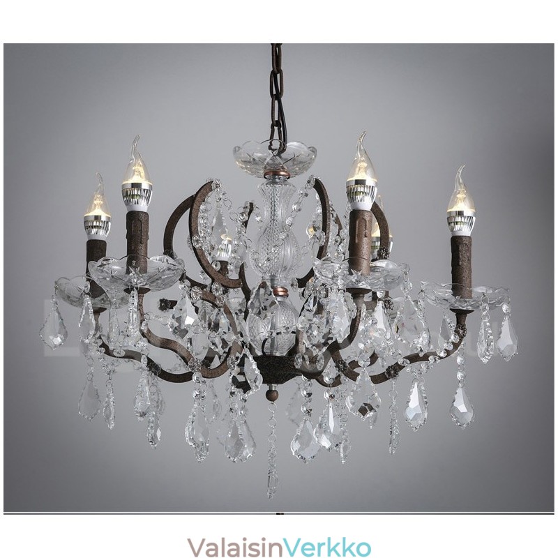 6 valon halkaisija 60cm Vintage kristallimaalaus metallikattokruunu ruosteinen rautavärinen riippuvalo