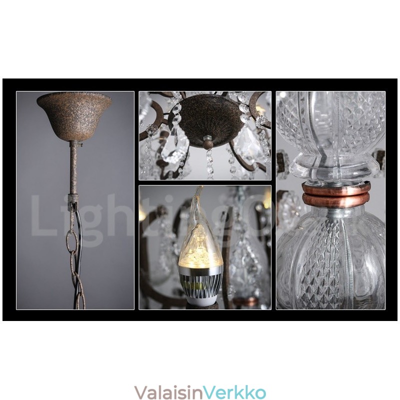 6 valon halkaisija 60cm Vintage kristallimaalaus metallikattokruunu ruosteinen rautavärinen riippuvalo