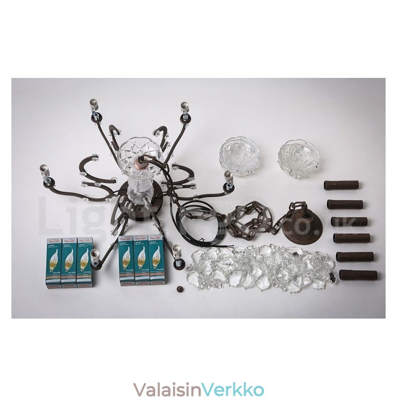 6 valon halkaisija 60cm Vintage kristallimaalaus metallikattokruunu ruosteinen rautavärinen riippuvalo