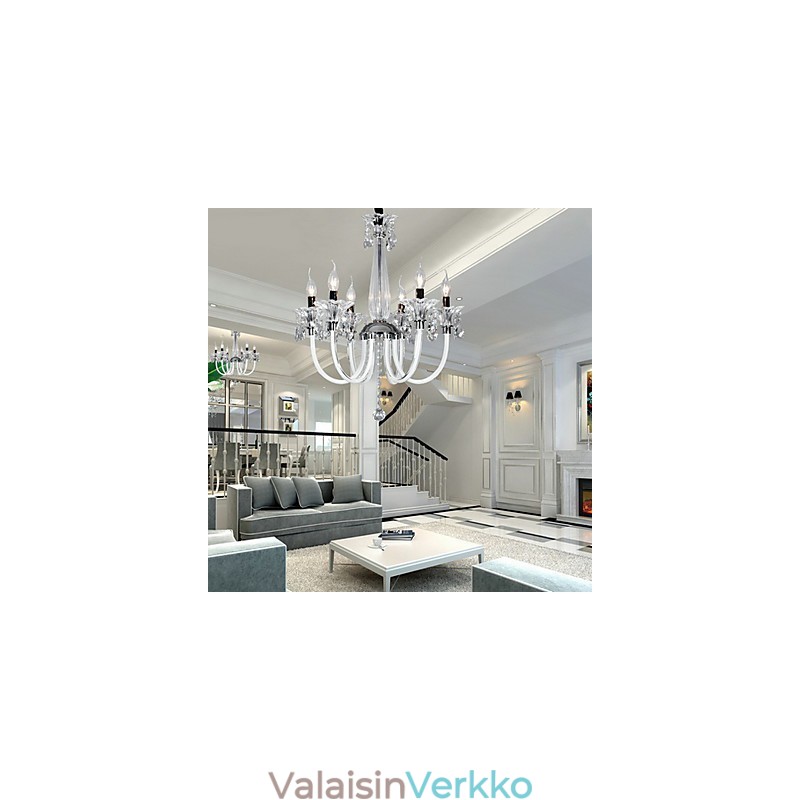 American Style Lodge 6 vaalea kattokruunu lasivarjostimella