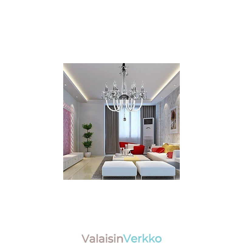 American Style Lodge 6 vaalea kattokruunu lasivarjostimella