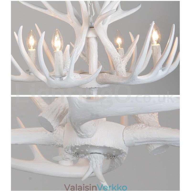 4 Vaalea maalaismainen taiteellinen retrosarvivalkoinen kattokruunu