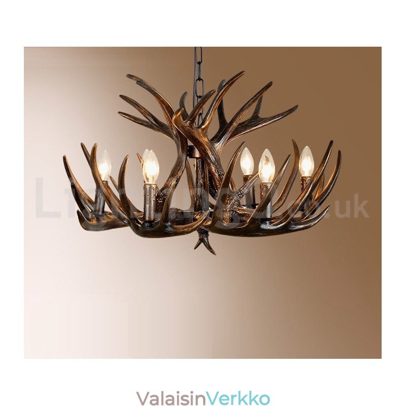 6 Vaalea maalaismainen taiteellinen Retro Antler Musta kattokruunu