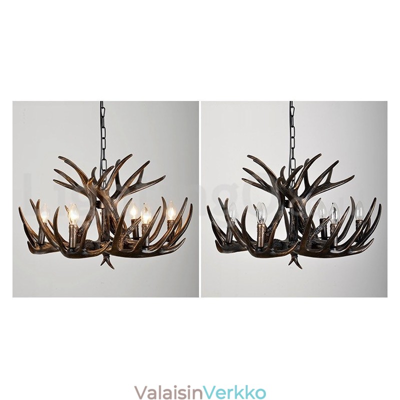 6 Vaalea maalaismainen taiteellinen Retro Antler Musta kattokruunu