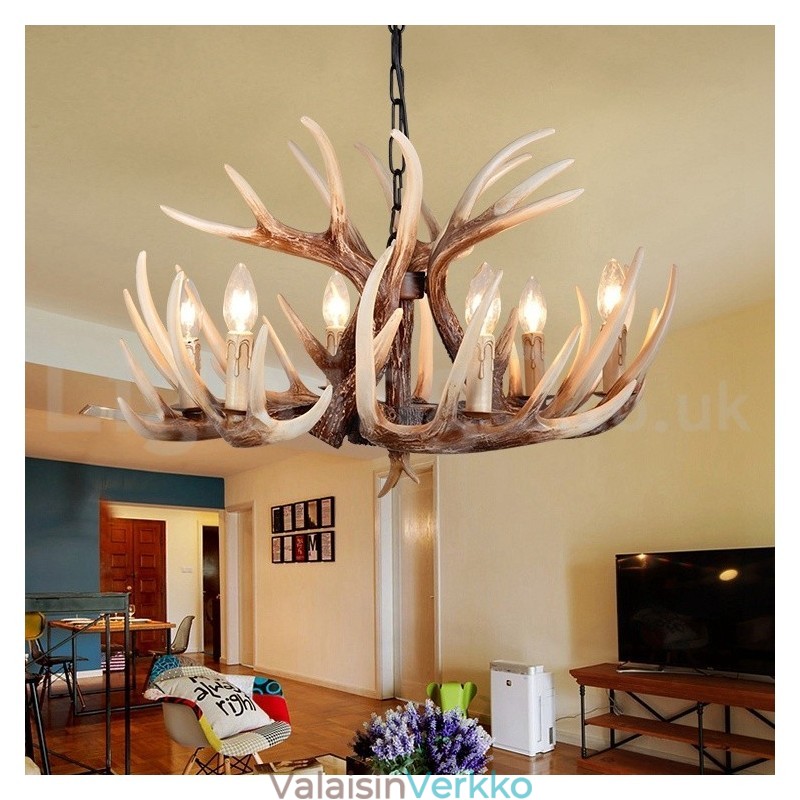 6 Vaalea maalaismainen taiteellinen Retro Antler Vintage kattokruunu