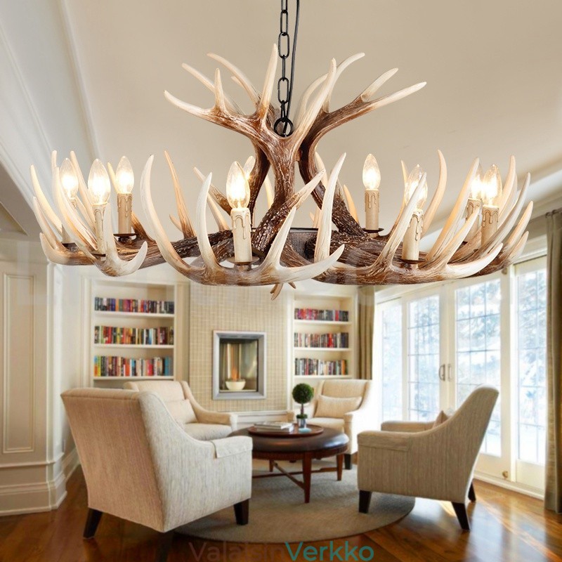 9 Vaalea maalaismainen taiteellinen retro Antler vintage kattokruunu