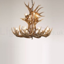 12 Light 2 Ties Maalaismainen taiteellinen Retro Antler Vintage kattokruunu