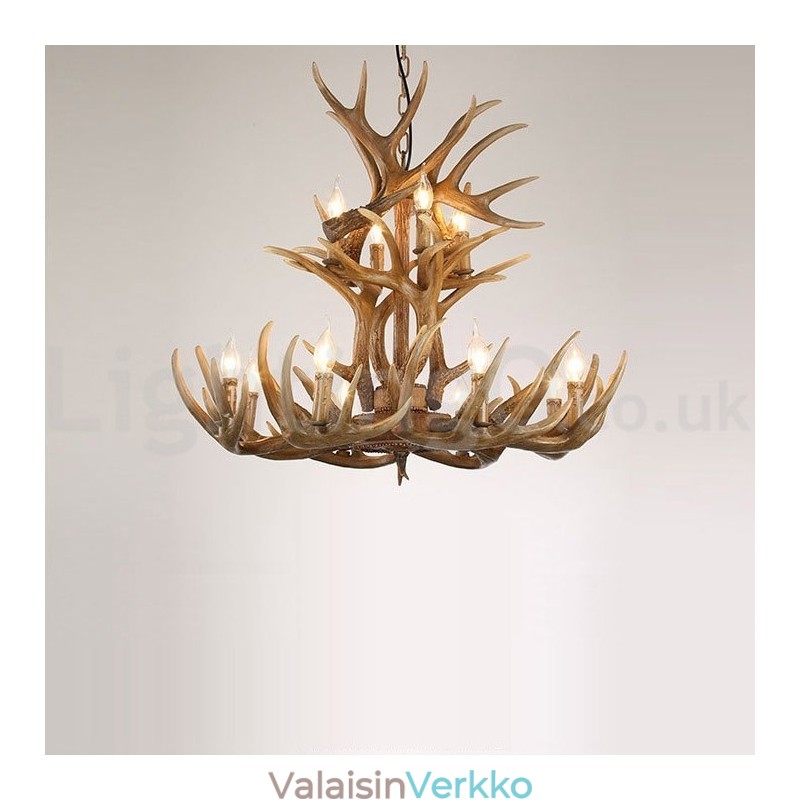 12 Light 2 Ties Maalaismainen taiteellinen Retro Antler Vintage kattokruunu