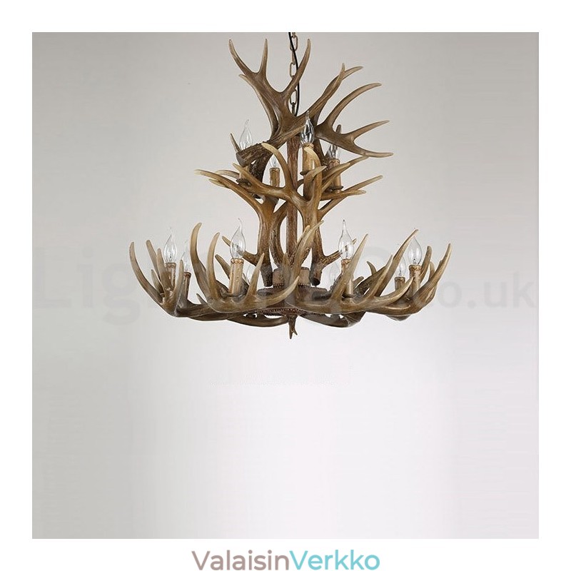 12 Light 2 Ties Maalaismainen taiteellinen Retro Antler Vintage kattokruunu