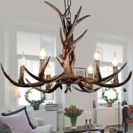6 Vaalea maalaismainen taiteellinen Retro Antler Black Vintage kattokruunu