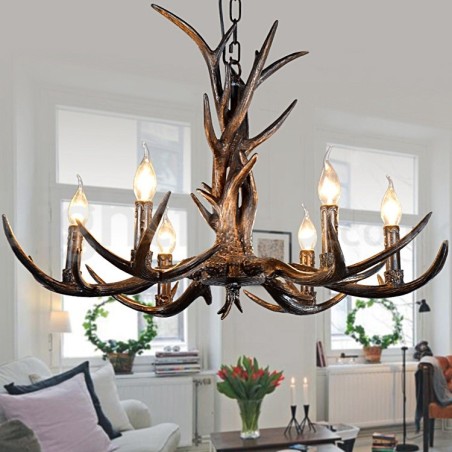 6 Vaalea maalaismainen taiteellinen Retro Antler Black Vintage kattokruunu 6 Vaalea maalaismainen taiteellinen Retro Antler Black Vintage kattokruunu