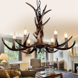 6 Vaalea maalaismainen taiteellinen Retro Antler Black Vintage kattokruunu