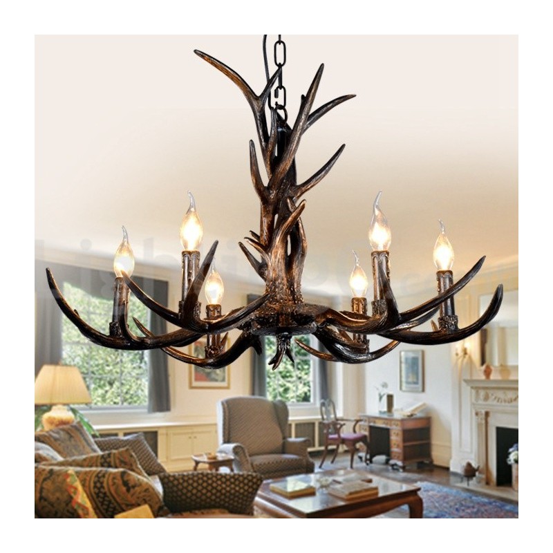 6 Vaalea maalaismainen taiteellinen Retro Antler Black Vintage kattokruunu