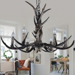 6 Vaalea maalaismainen taiteellinen Retro Antler Black Vintage kattokruunu