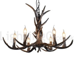6 Vaalea maalaismainen taiteellinen Retro Antler Black Vintage kattokruunu