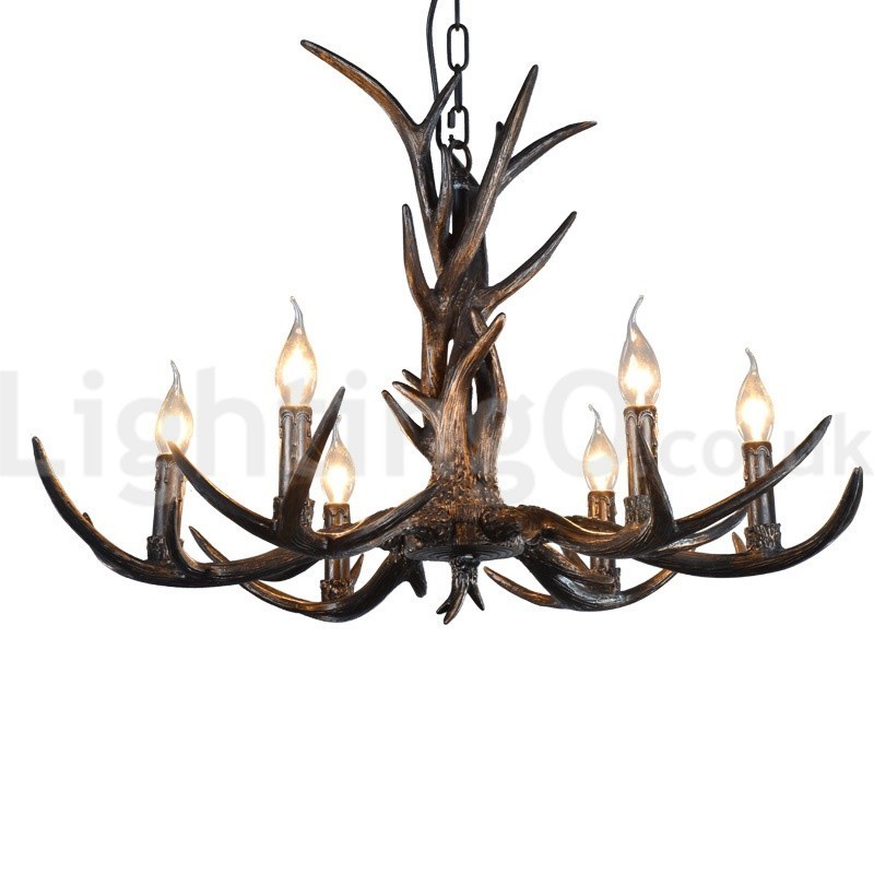 6 Vaalea maalaismainen taiteellinen Retro Antler Black Vintage kattokruunu