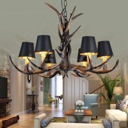 6 Vaalea maalaismainen taiteellinen Retro Antler Black Vintage kattokruunu