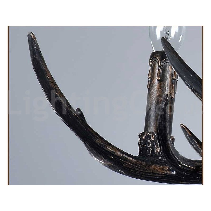 6 Vaalea maalaismainen taiteellinen Retro Antler Black Vintage kattokruunu