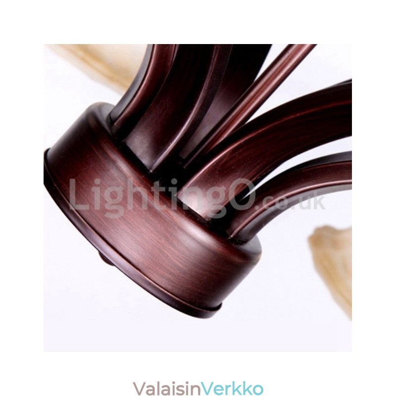 Maalaismainen 6 polttimoa Lasi Lampunvarjostin Ruostumaton kattokruunu