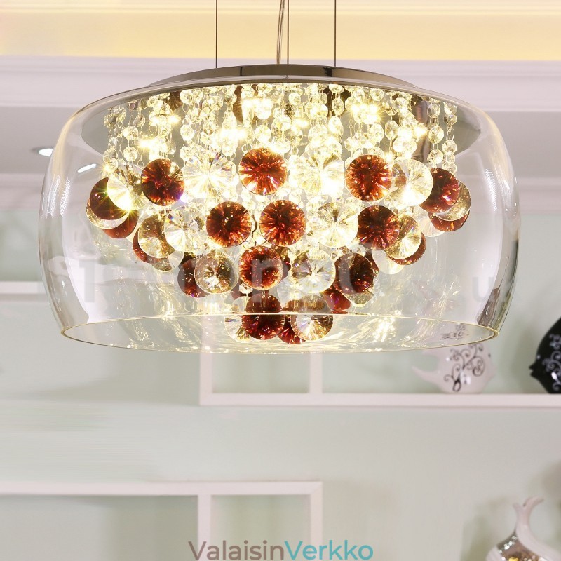 Moderni 40 cm 50 cm pyöreä kirkas lasi lampunvarjostin kristalliriippuvalaisin