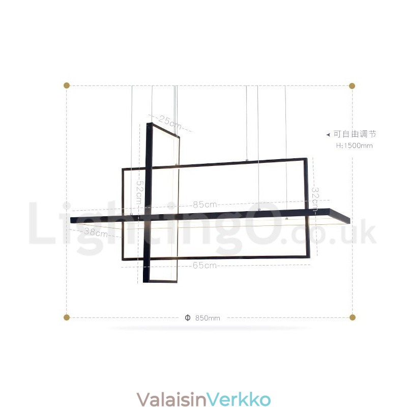 Himmennettävä riippuvalaisin kaukosäätimellä Moderni muotoilu kolme suorakulmiota