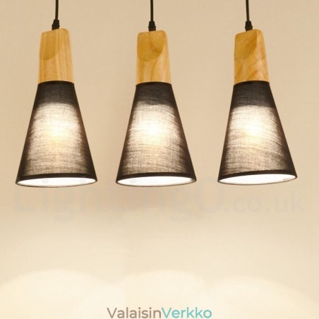Puinen Moderni 1 Light 3 Lights -riippuvalaisin kangasvarjostimella Puinen Moderni 1 Light 3 Lights -riippuvalaisin kangasvarjostimella