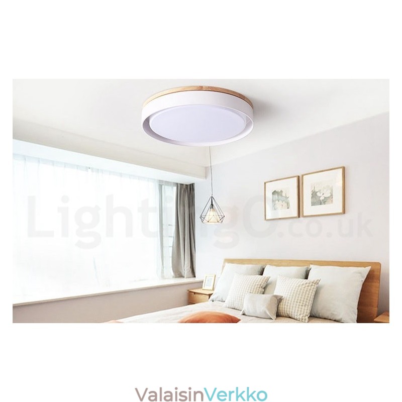 Himmennettävä monivärinen pyöreä puinen kattovalaisin akryylivarjostimella pohjoismainen tyyli