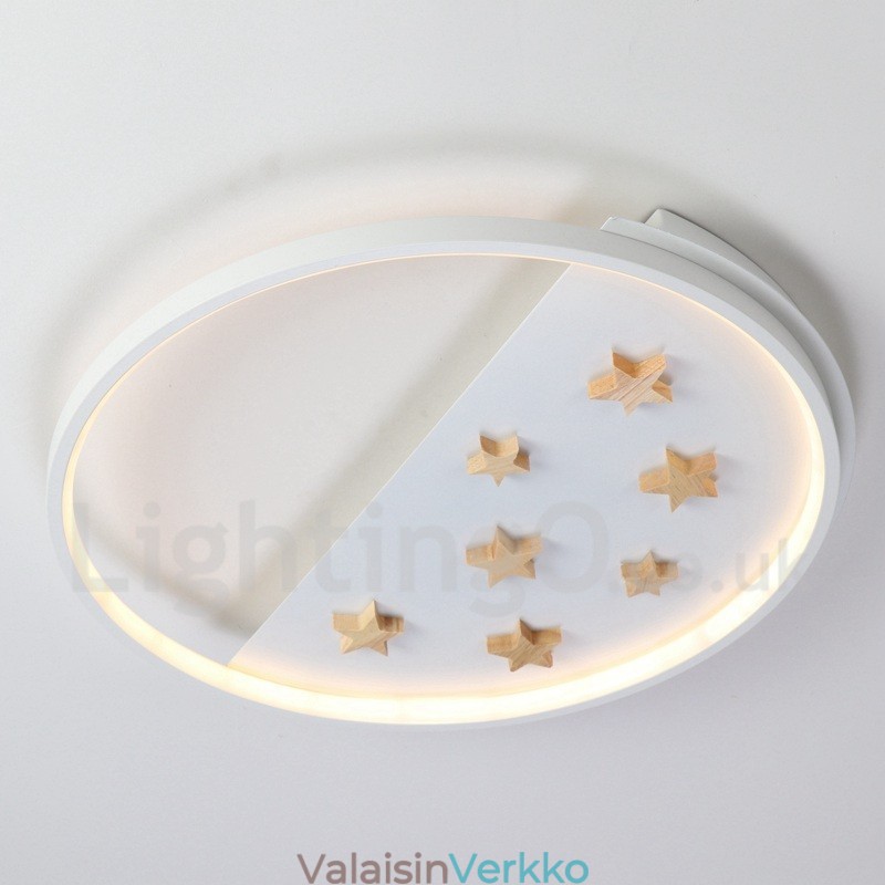 Himmennettävä White Stars pyöreä puinen kattovalo Ultraohut kattolamppu voidaan käyttää myös seinävalaistuksena